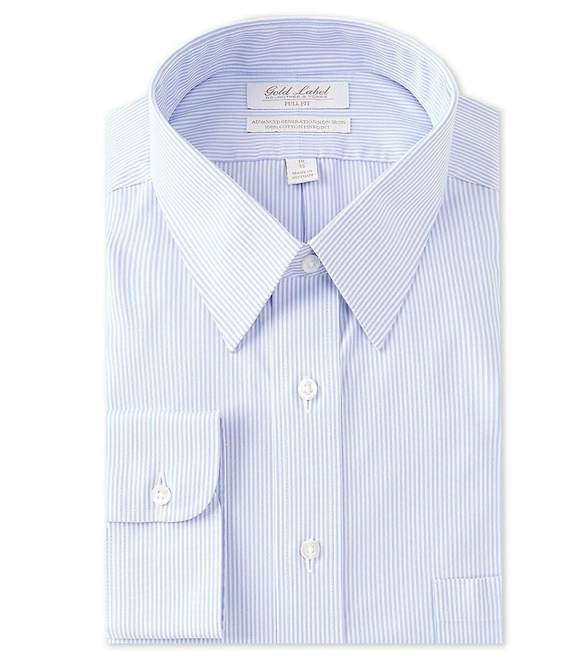 Gold Label Roundtree & Yorke Full-Fit Non-Iron Point-Collar Striped Dress Shirt