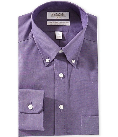 Gold Label Roundtree & Yorke Big & Tall Denton Fitted Non-Iron Point Collar Checked Pinpoint Dress Shirt