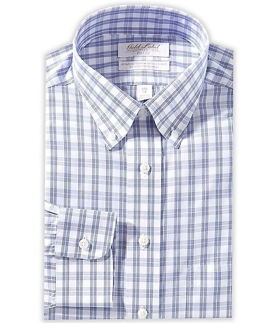 Gold Label Roundtree & Yorke Big & Tall Denton Full Fit Non-Iron Button Down Collar Checked Dress Shirt