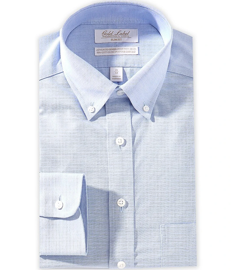 Gold Label Roundtree & Yorke Big & Tall Denton Slim Fit Non-Iron Button Down Checked Pinpoint Dress Shirt
