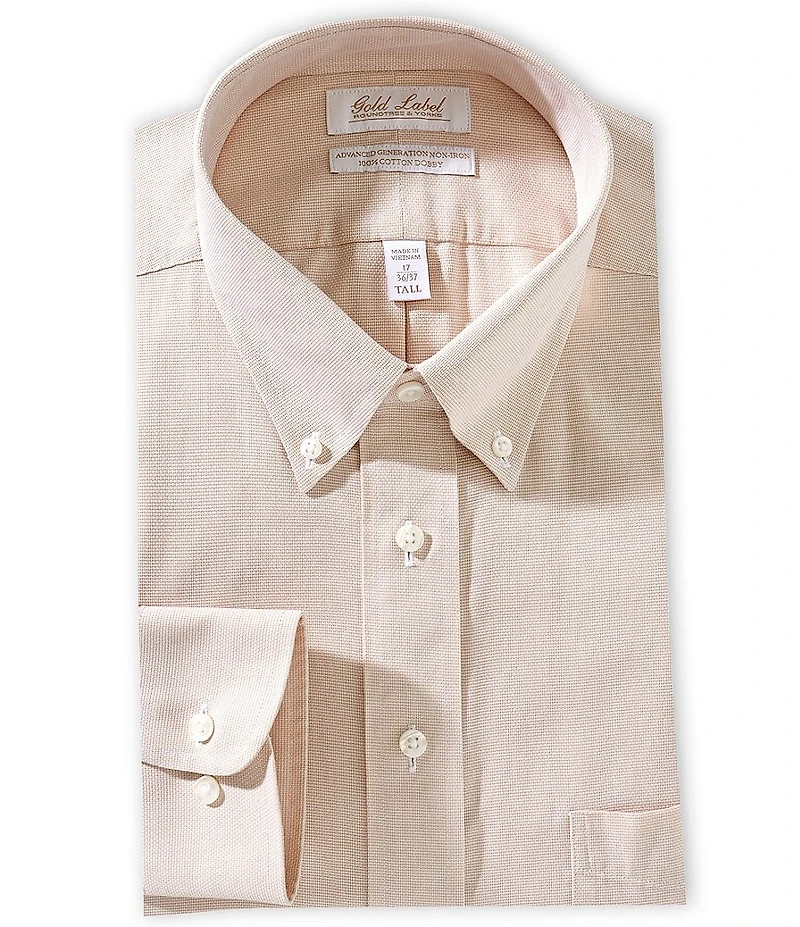 Gold Label Roundtree & Yorke Big & Tall Denton Slim Fit Non-Iron Button Down Collar Textured Dress Shirt