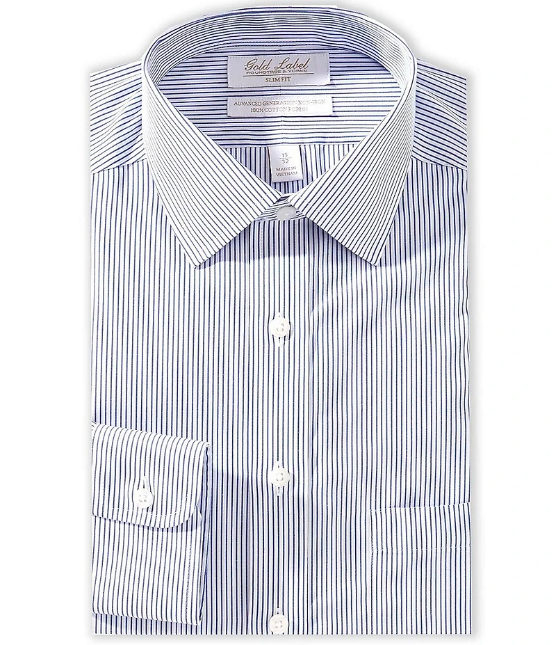 Gold Label Roundtree & Yorke Big & Tall Denton Slim Fit Non-Iron Spread Collar Striped Dress Shirt
