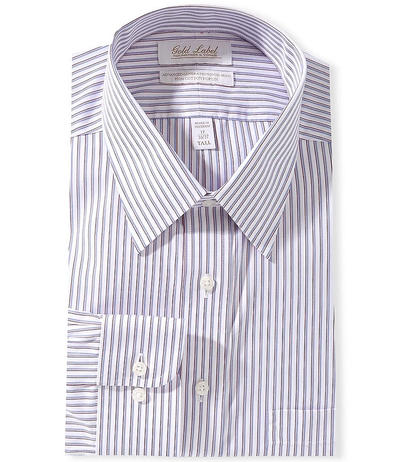 Gold Label Roundtree & Yorke Big & Tall Slim Fit Non-Iron Point Collar Striped Poplin Dress Shirt
