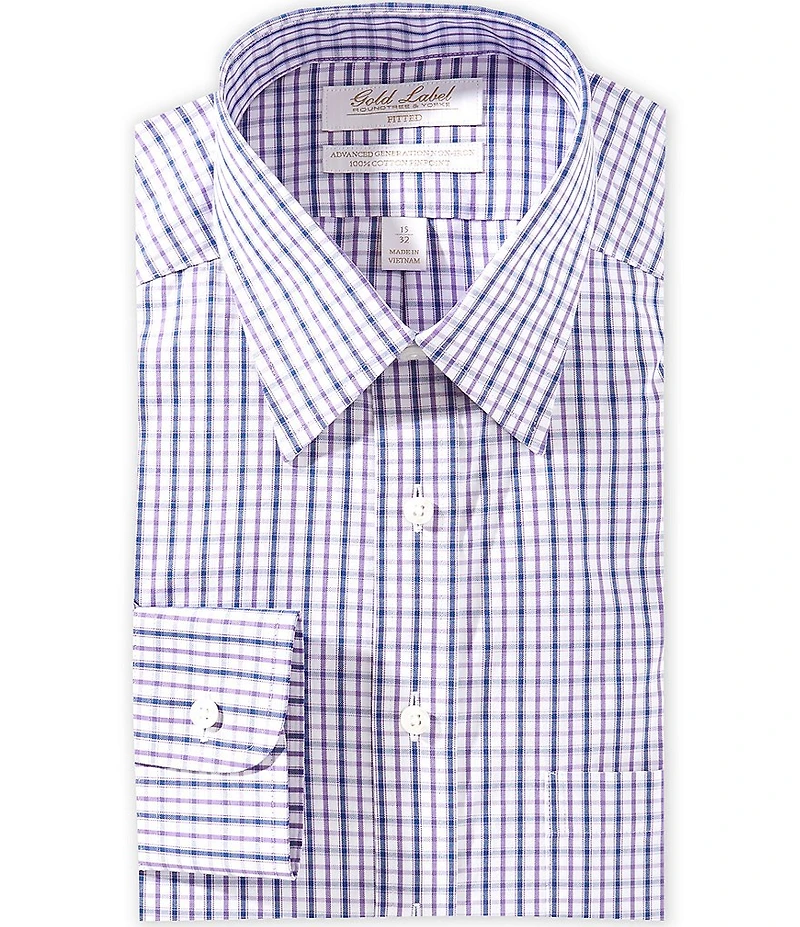 Gold Label Roundtree & Yorke Big & Tall Garrett Fitted Non-Iron Point Collar Checked Pinpoint Dress Shirt