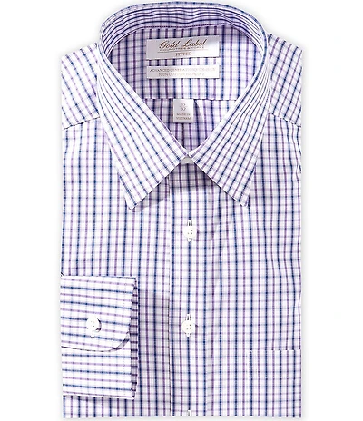 Gold Label Roundtree & Yorke Big & Tall Garrett Fitted Non-Iron Point Collar Checked Pinpoint Dress Shirt