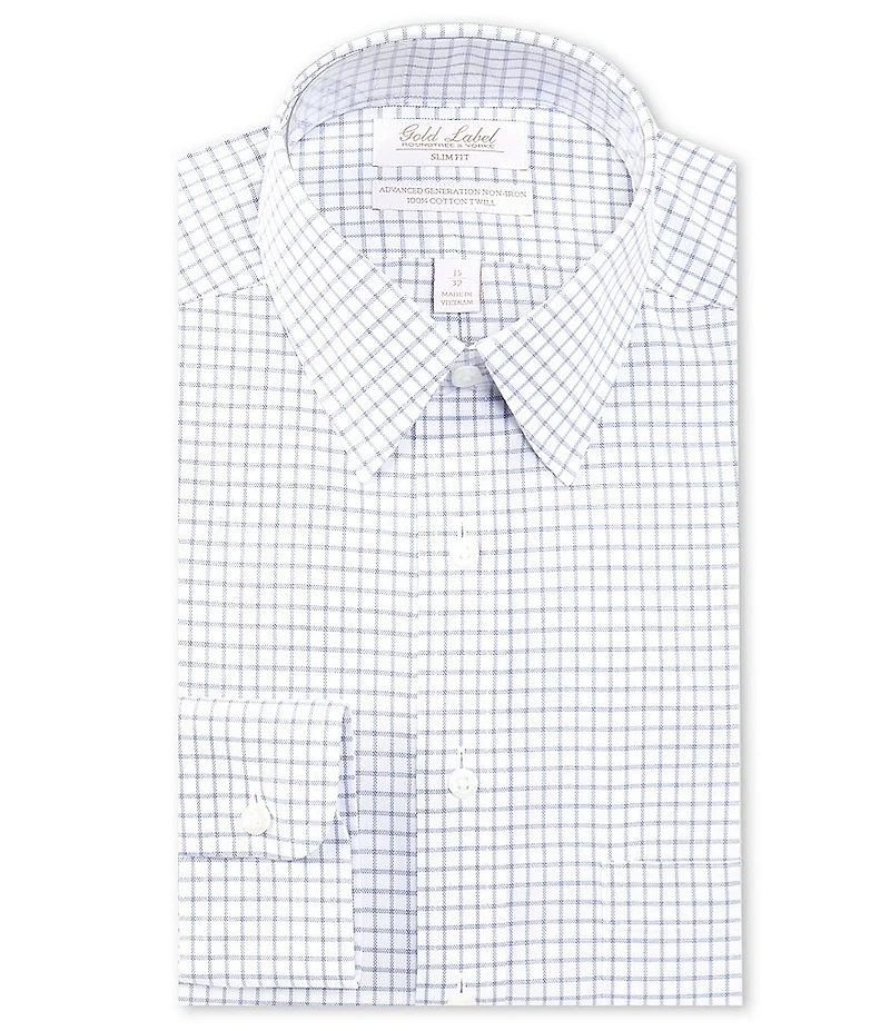 Gold Label Roundtree & Yorke Big & Tall Non-Iron Grid Print Point Collar Tall Slim Fit Dress Shirt