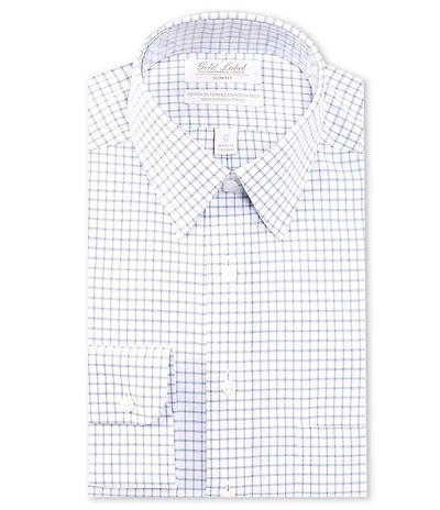 Gold Label Roundtree & Yorke Big & Tall Non-Iron Point Collar Grid Print Dress Shirt