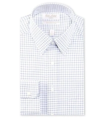 Gold Label Roundtree & Yorke Big & Tall Non-Iron Point Collar Grid Print Dress Shirt