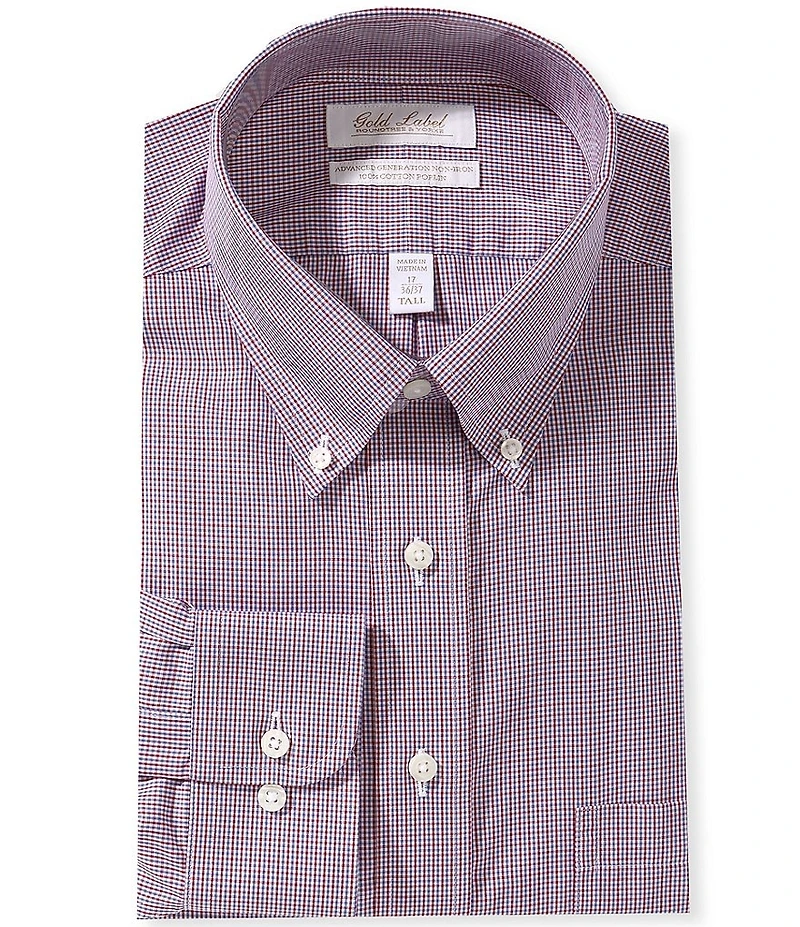 Gold Label Roundtree & Yorke Big & Tall Slim Fit Non-Iron Spread Collar Checked Poplin Dress Shirt