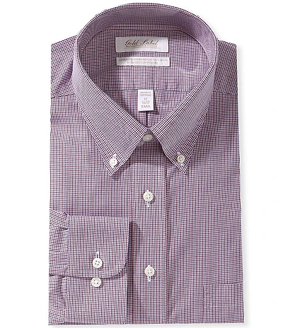 Gold Label Roundtree & Yorke Big & Tall Slim Fit Non-Iron Spread Collar Checked Poplin Dress Shirt