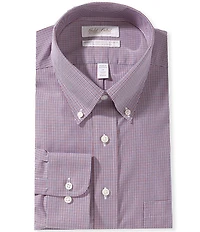 Gold Label Roundtree & Yorke Big & Tall Slim Fit Non-Iron Spread Collar Checked Poplin Dress Shirt