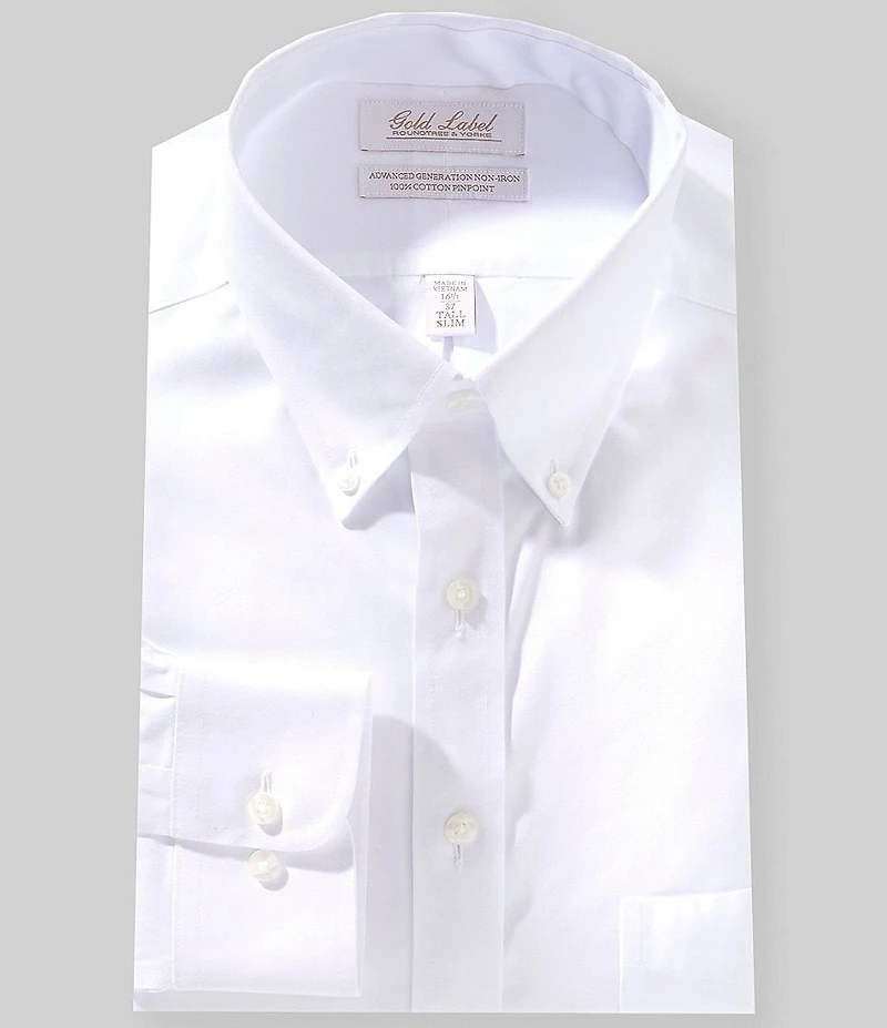 Gold Label Roundtree & Yorke Big & Tall Slim Fit Button Down Collar Solid Twill Dress Shirt