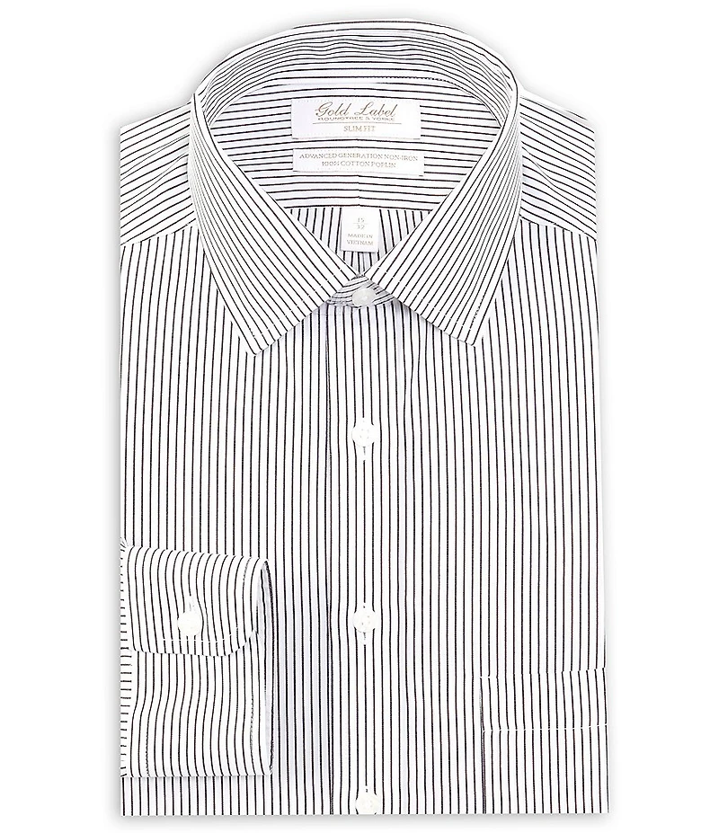 Gold Label Roundtree & Yorke Big & Tall Slim Non-Iron Point Collar Heavy Poplin Stripe Dress Shirt