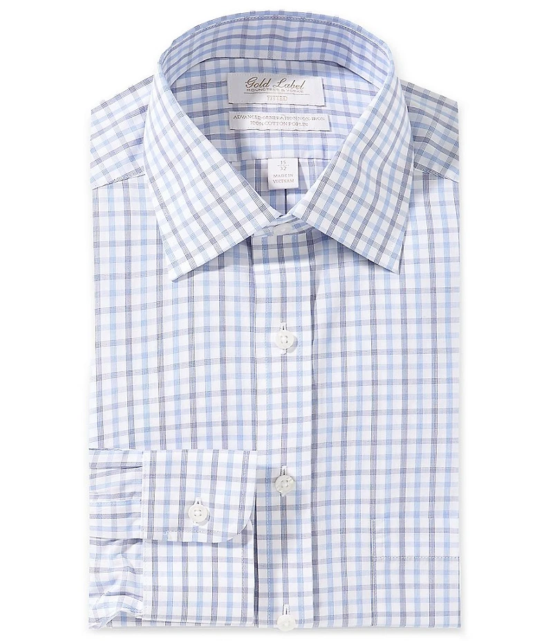 Gold Label Roundtree & Yorke Big & Tall Classic Fit Non-Iron Spread Collar Checked Poplin Dress Shirt