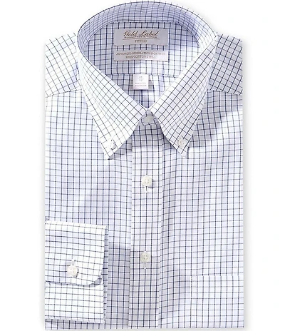 Gold Label Roundtree & Yorke Fitted Non-Iron Button-Down Collar Grid Print Dress Shirt