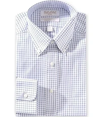 Gold Label Roundtree & Yorke Fitted Non-Iron Button-Down Collar Grid Print Dress Shirt