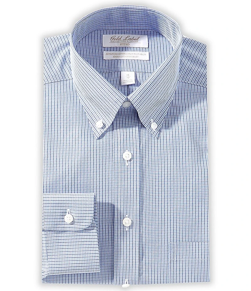 Gold Label Roundtree & Yorke Denton Fitted Non-Iron Button Down Collar Checked Dress Shirt