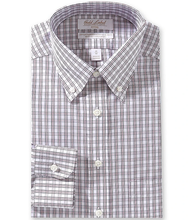 Gold Label Roundtree & Yorke Denton Classic Fit Non-Iron Button-Down Collar Checked Poplin Dress Shirt