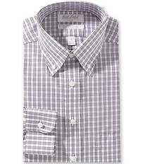 Gold Label Roundtree & Yorke Denton Classic Fit Non-Iron Button-Down Collar Checked Poplin Dress Shirt