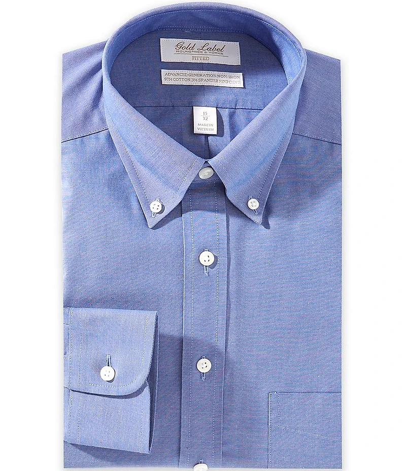 Gold Label Roundtree & Yorke Denton Fitted Non-Iron Button Down Collar Pinpoint Dress Shirt