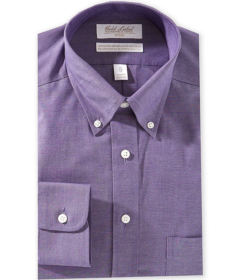 Gold Label Roundtree & Yorke Denton Fitted Non-Iron Point Collar Checked Pinpoint Dress Shirt