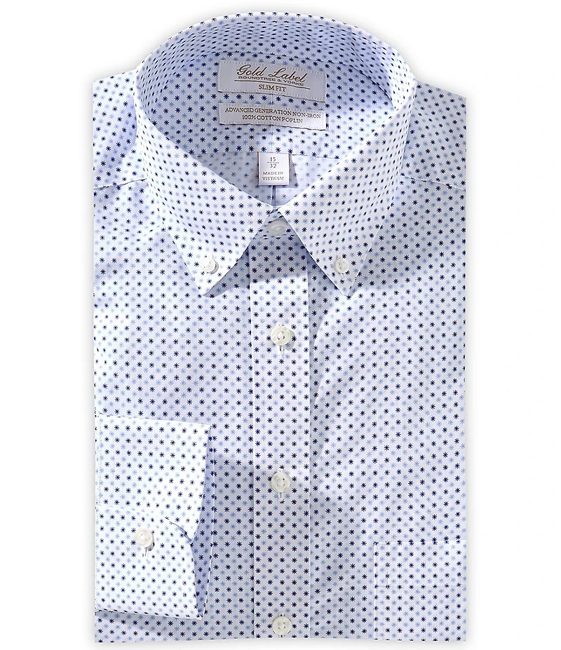 Gold Label Roundtree & Yorke Denton Slim Fit Non-Iron Button Down Collar Printed Dress Shirt
