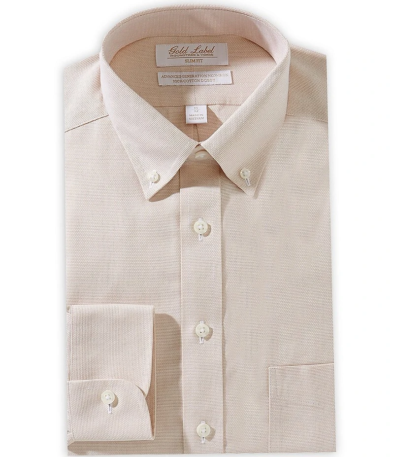 Gold Label Roundtree & Yorke Denton Slim Fit Non-Iron Button Down Collar Textured Dress Shirt