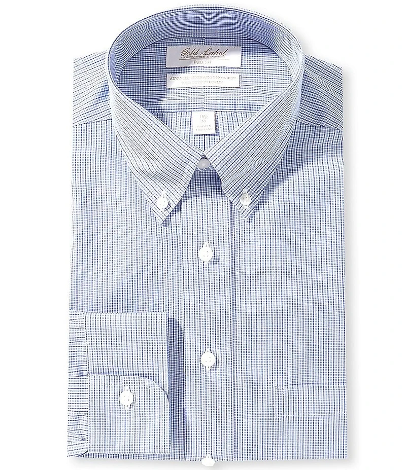 Gold Label Roundtree & Yorke Full Fit Non-Iron Button Down Collar Checked Dress Shirt