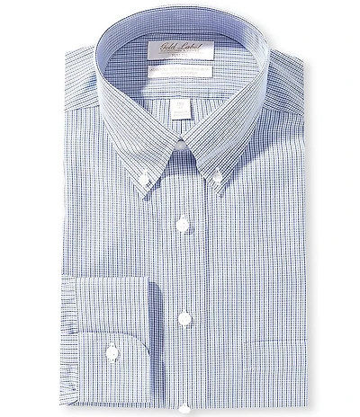 Gold Label Roundtree & Yorke Full Fit Non-Iron Button Down Collar Checked Dress Shirt
