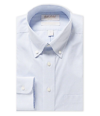 Gold Label Roundtree & Yorke Full-Fit Non-Iron Button-Down Collar Grid-Checked Dress Shirt