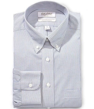 Gold Label Roundtree & Yorke Full Fit Non-Iron Button Down Collar Grid Print Dress Shirt