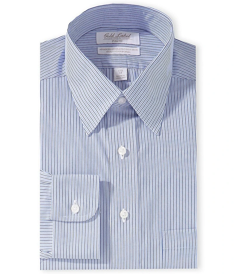 Gold Label Roundtree & Yorke Full Fit Non-Iron Point Collar Striped Poplin Dress Shirt