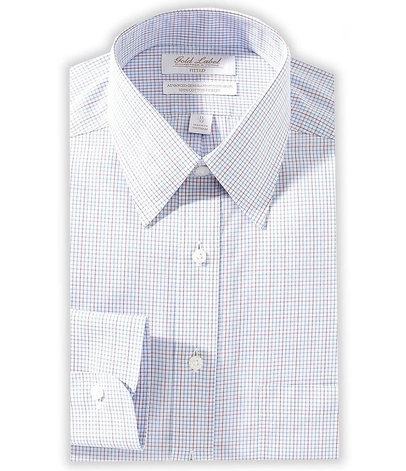 Gold Label Roundtree & Yorke Garret Fitted Non-Iron Point Collar Checked Dress Shirt