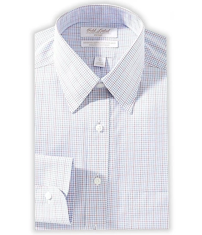 Gold Label Roundtree & Yorke Garret Fitted Non-Iron Point Collar Checked Dress Shirt
