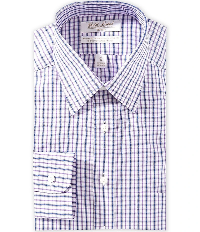Gold Label Roundtree & Yorke Garrett Fitted Non-Iron Point Collar Checked Pinpoint Dress Shirt