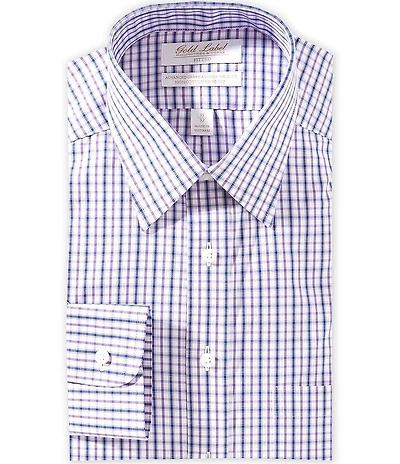 Gold Label Roundtree & Yorke Garrett Fitted Non-Iron Point Collar Checked Pinpoint Dress Shirt