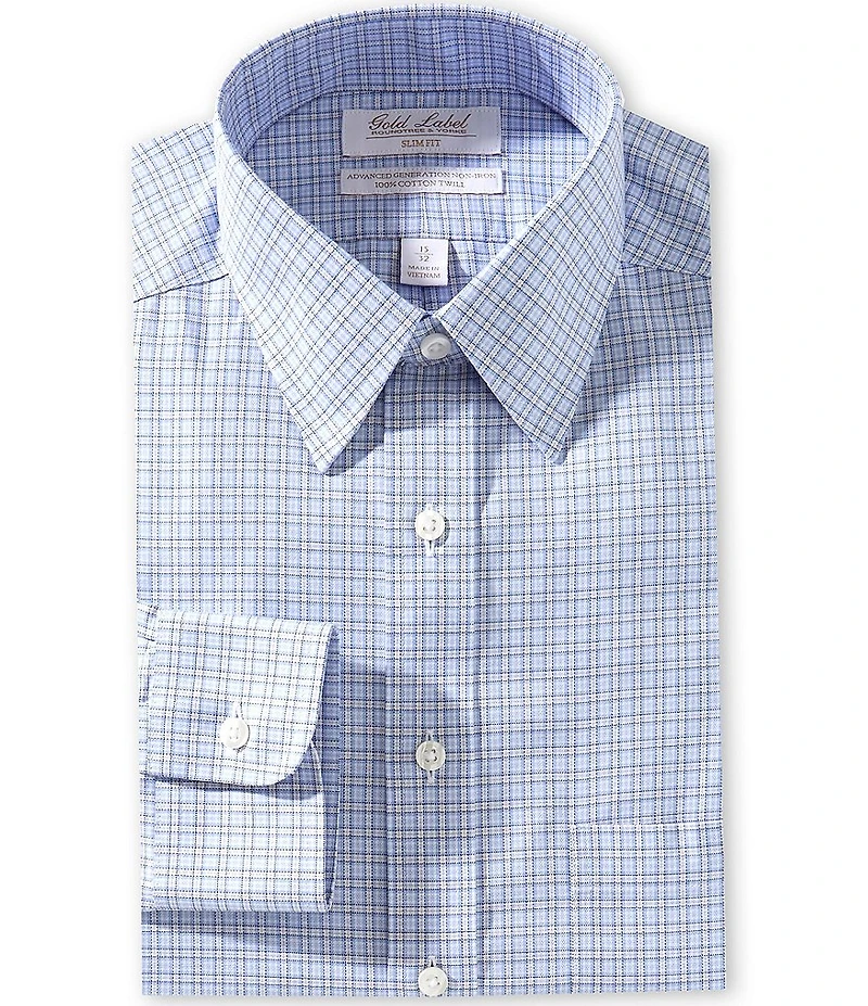 Gold Label Roundtree & Yorke Garrett Slim Fit Non-Iron Point Collar Checked Dress Shirt