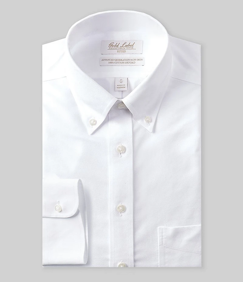 Gold Label Roundtree & Yorke Solid Non-Iron Fitted Button Down Collar Dress Shirt