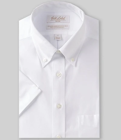 Gold Label Roundtree & Yorke Fitted Non-Iron Solid Short-Sleeve Button-Down Collar Dress Shirt