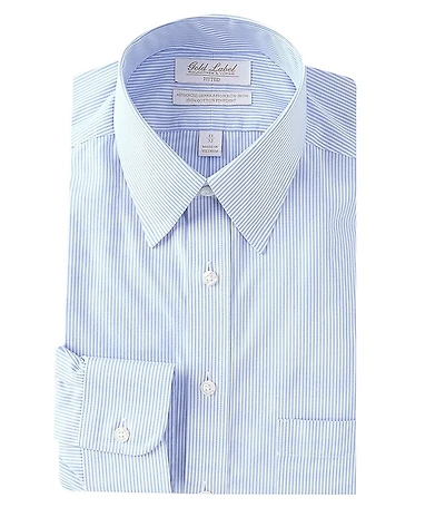 Gold Label Roundtree & Yorke Fitted Non-Iron Point Collar Striped Dress Shirt