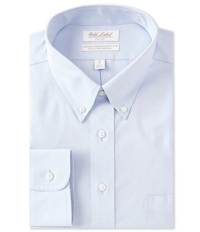Gold Label Roundtree & Yorke Full-Fit Non-Iron Button Down Collar Solid Pinpoint Dress Shirt