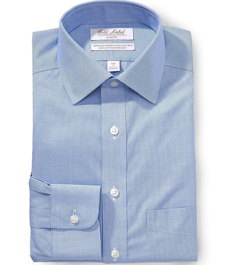 Gold Label Roundtree & Yorke Slim Fit Non Iron Spread Collar Houndstooth Dress Shirt