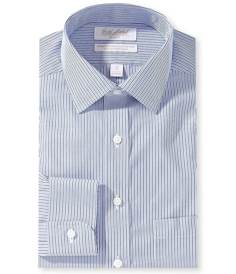 Gold Label Roundtree & Yorke Slim Fit Non-Iron Spread Collar Striped Dress Shirt