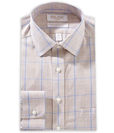Gold Label Roundtree & Yorke Slim-Fit Non-Iron Spread Collar Windowpane Glen Plaid Dress Shirt