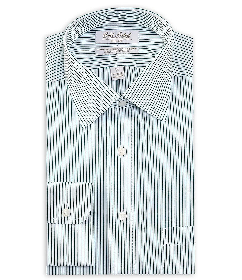 Gold Label Roundtree & Yorke Big & Tall Full Fit Non-Iron Button Collar Stripe Poplin Dress Shirt