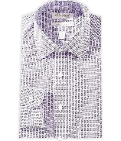 Gold Label Roundtree & Yorke William Fitted Non-Iron Spread Collar Printed Poplin Dress Shirt