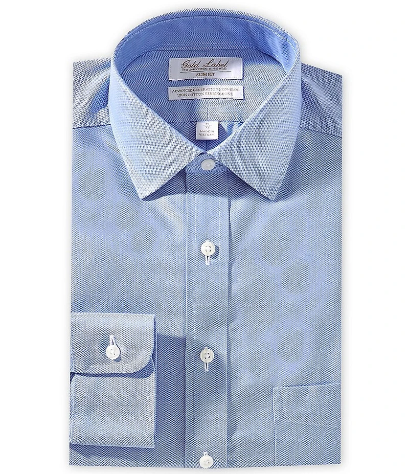 Gold Label Roundtree & Yorke William Slim Fit Non-Iron Spread Collar Herringbone Dress Shirt