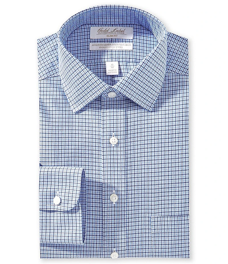 Gold Label Roundtree & Yorke William Slim Fit Non-Iron Spread Collar Houndstooth Twill Dress Shirt