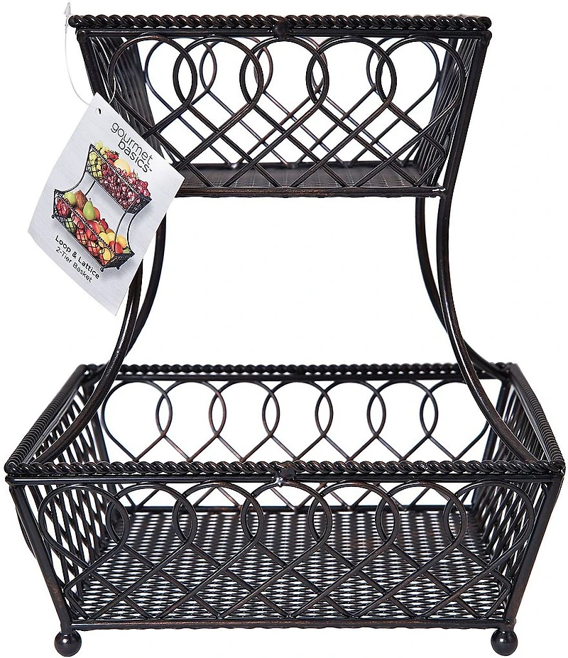 Gourmet Basics by Mikasa Loop and Lattice 2-Tier Rectangular Metal Countertop Basket