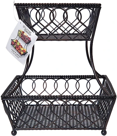 Gourmet Basics by Mikasa Loop and Lattice 2-Tier Rectangular Metal Countertop Basket
